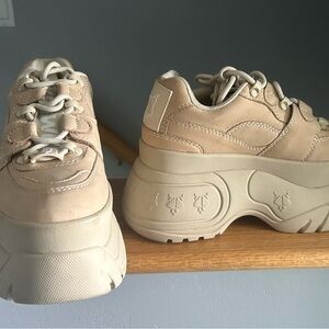 Naked Wolfe Tan Chunky Platform Sneakers with Lace-Up Design